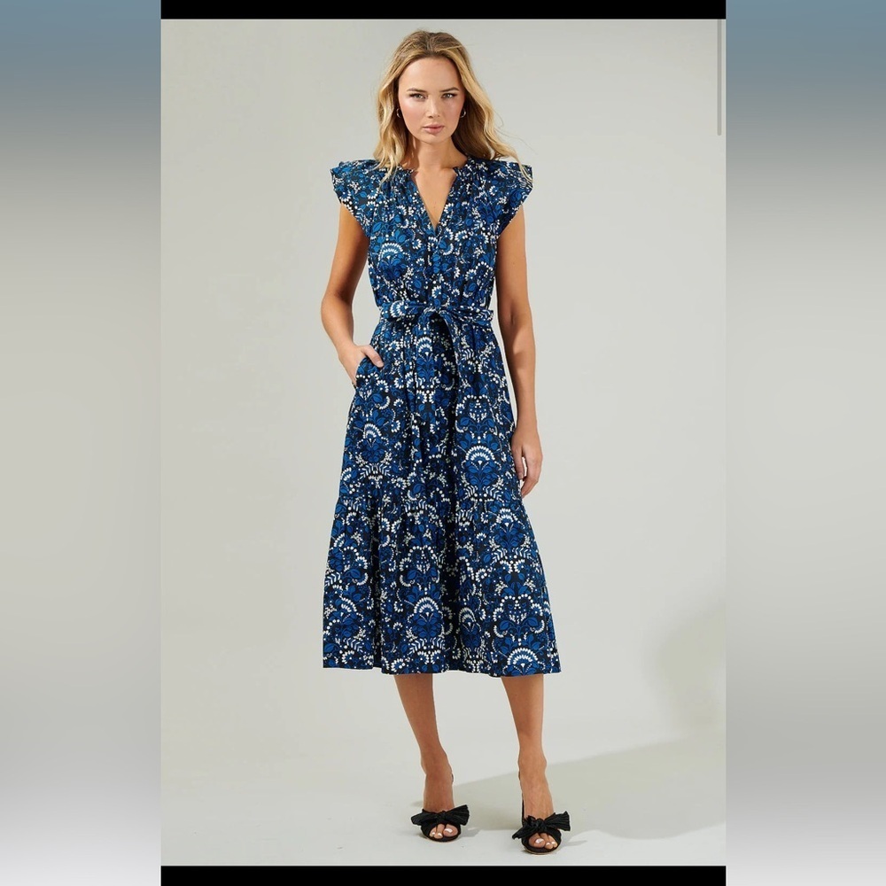 SugarLips Etta Floral Charlotte Button Down Midi Dress
